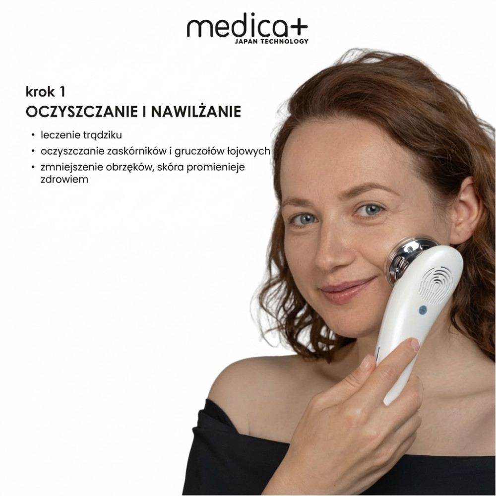 Mikroprądowy masażer do liftingu twarzy MEDICA+ Skin Lifting 7.0 White – EMS, LED (Japonia)