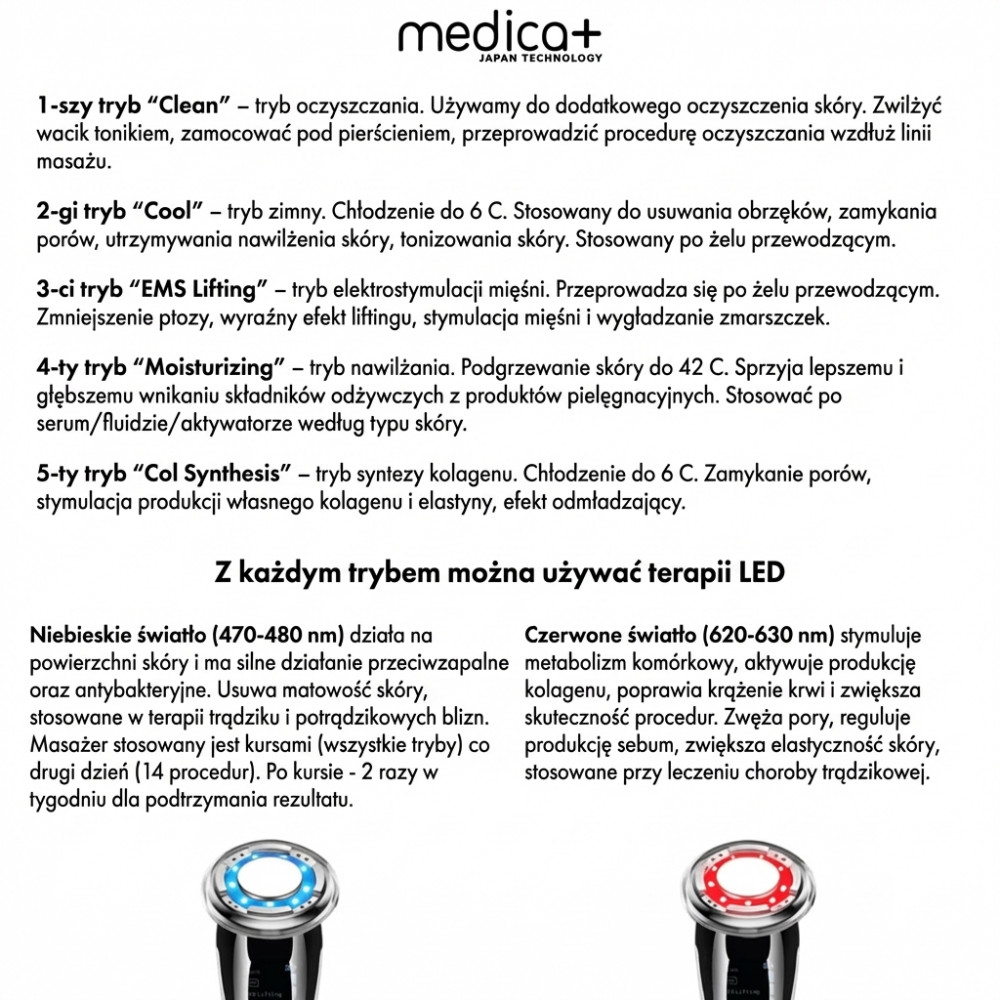 Mikroprądowy masażer do liftingu twarzy MEDICA+ RF Skin Lifting 7.0 Pink – EMS, LED (Japonia)