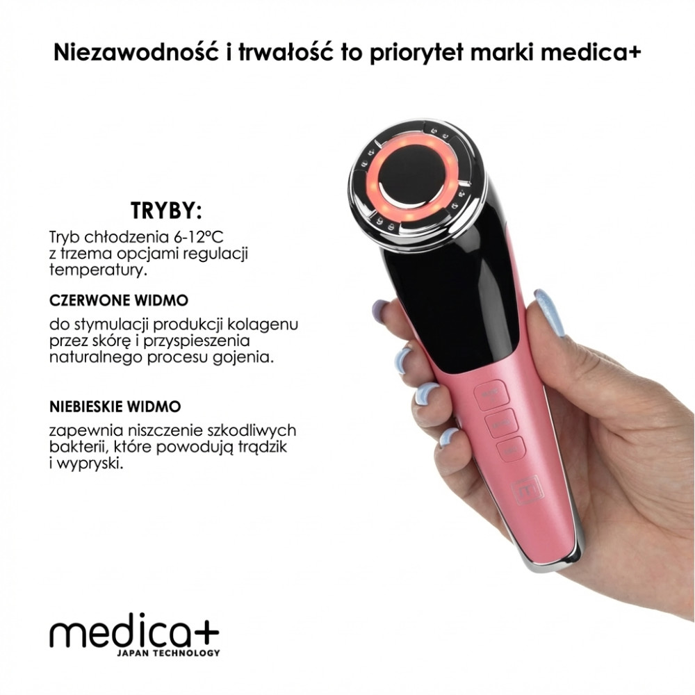 Mikroprądowy masażer do liftingu twarzy MEDICA+ RF Skin Lifting 7.0 Pink – EMS, LED (Japonia)