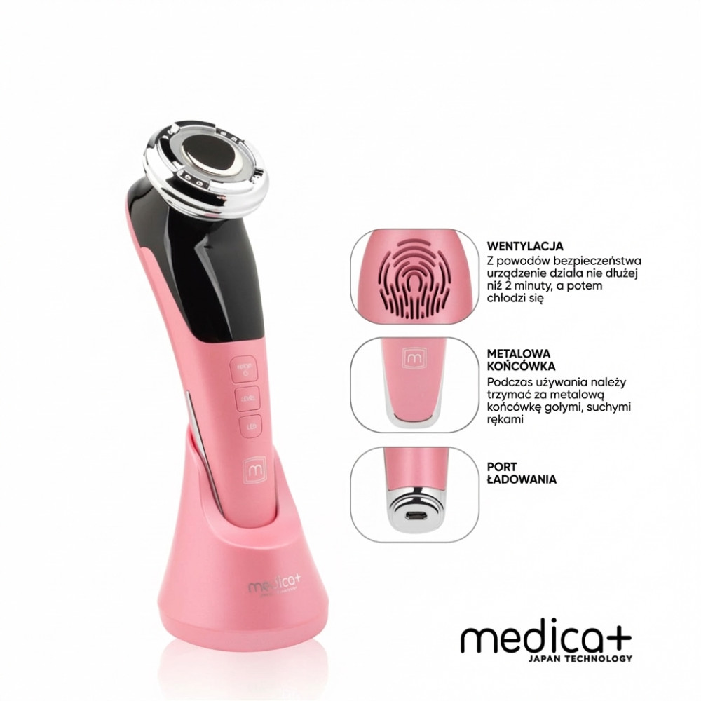 Mikroprądowy masażer do liftingu twarzy MEDICA+ RF Skin Lifting 7.0 Pink – EMS, LED (Japonia)
