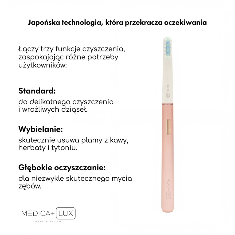 Wybielająca szczoteczka soniczna MEDICA+ Lux 10ХN Aluminum Portable Rose Gold (Japonia)